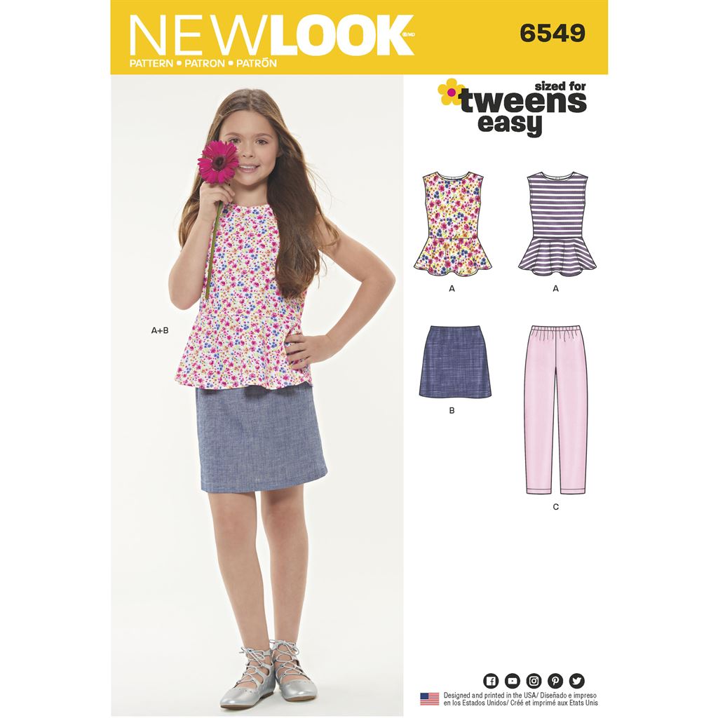New Look Pattern 6549 Girls Top Skirt and Pants Image 1 From Patternsandplains.com