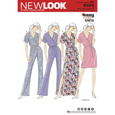 New Look Pattern 6554 Womens Knit Jumpsuit and Dresses Image 1 From Patternsandplains.com