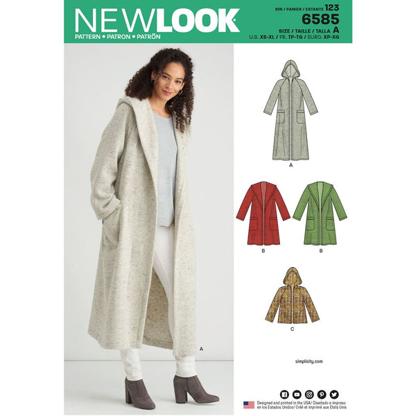 New Look Pattern 6585 Misses' Coat with Hood - Patterns and Plains