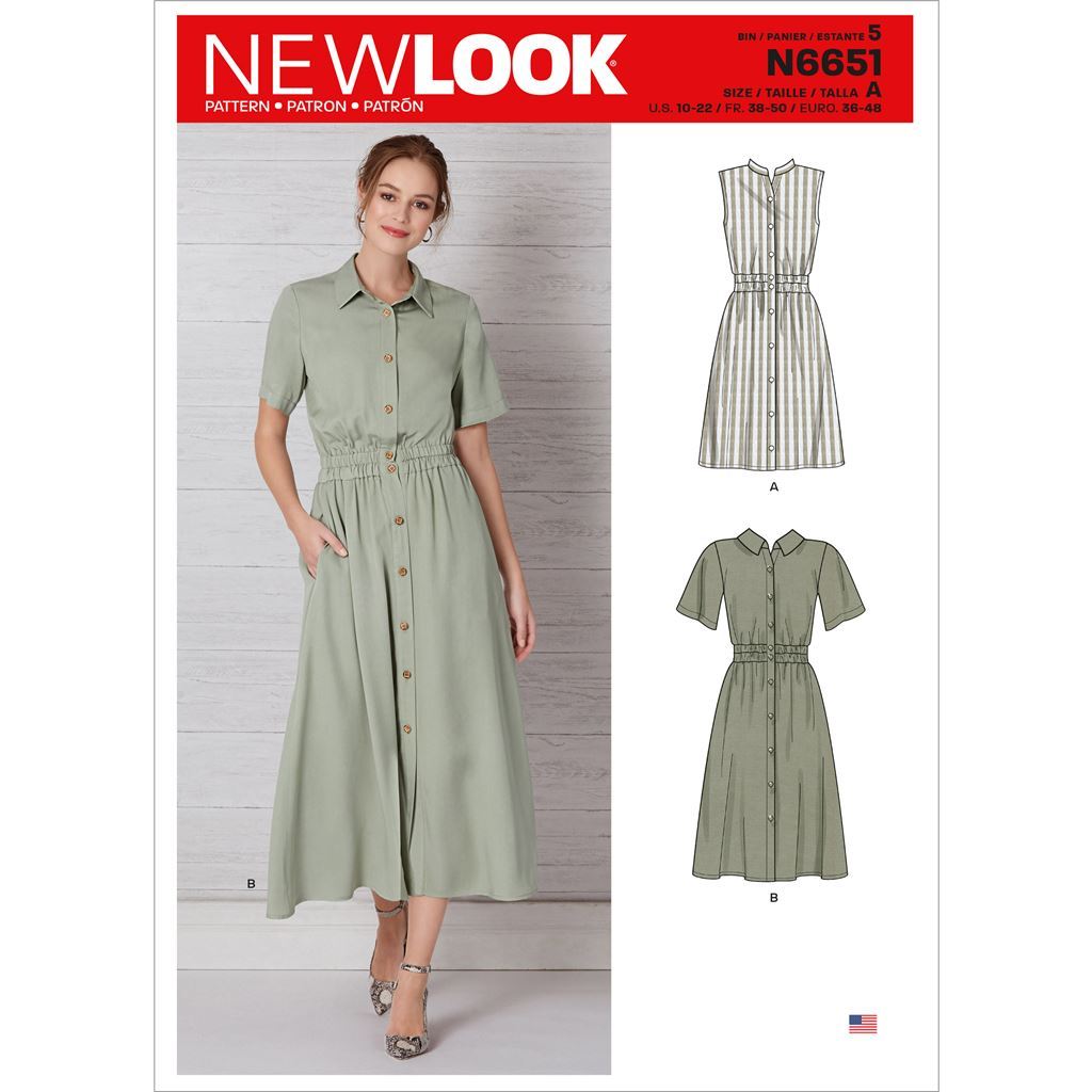 New Look Sewing Pattern N6651 Misses Button Front Dress With Elastic Waist 6651 Image 1 From Patternsandplains.com