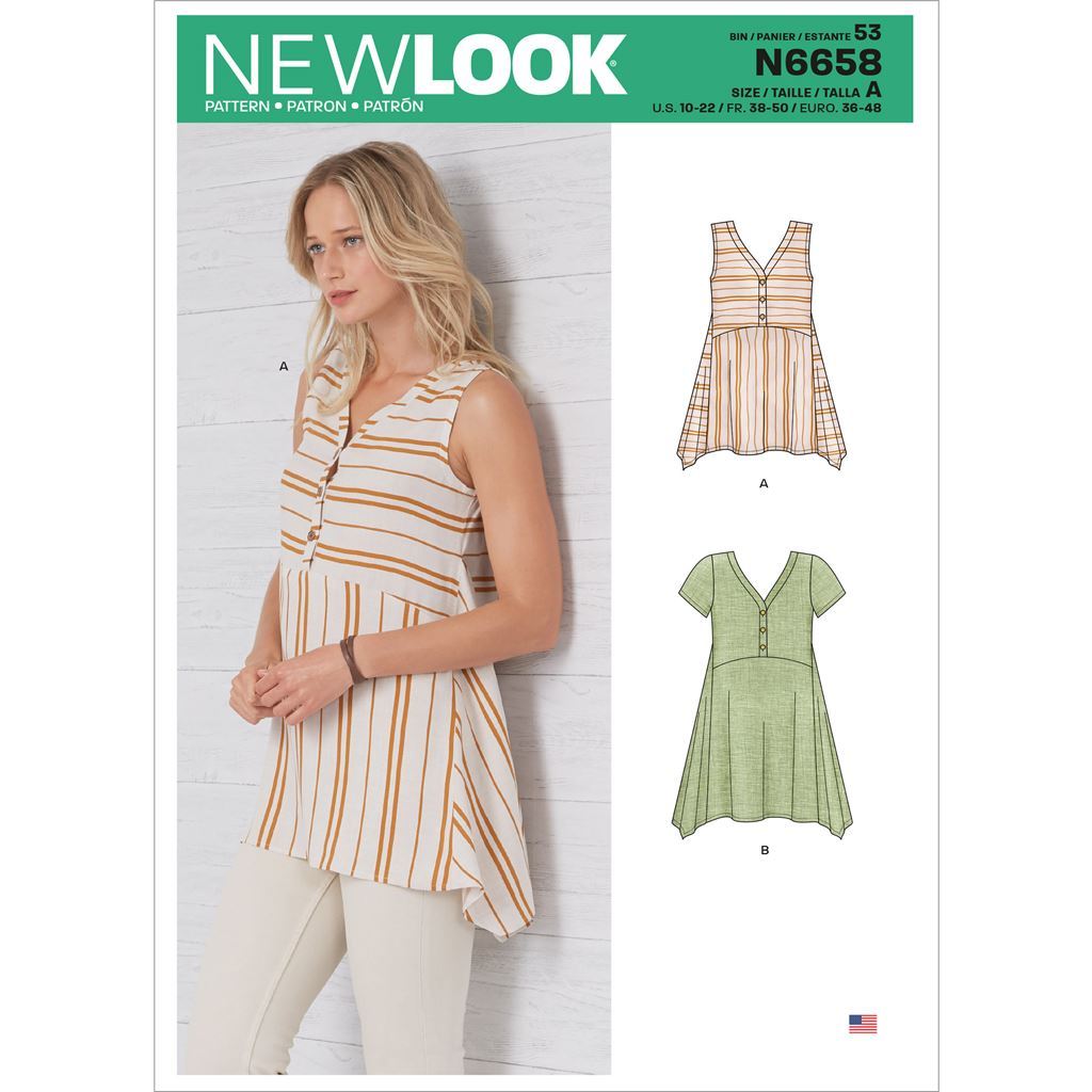 New Look Sewing Pattern N6658 Misses Handkerchief Hemmed Top 6658 Image 1 From Patternsandplains.com
