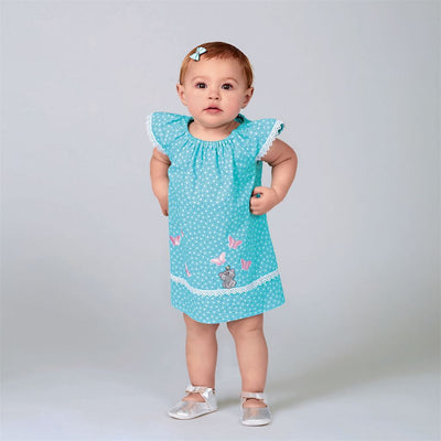 New Look Sewing Pattern N6663 Infants Dress Top With Appliques and Trims and Pants With Bows At Hem 6663 Image 2 From Patternsandplains.com