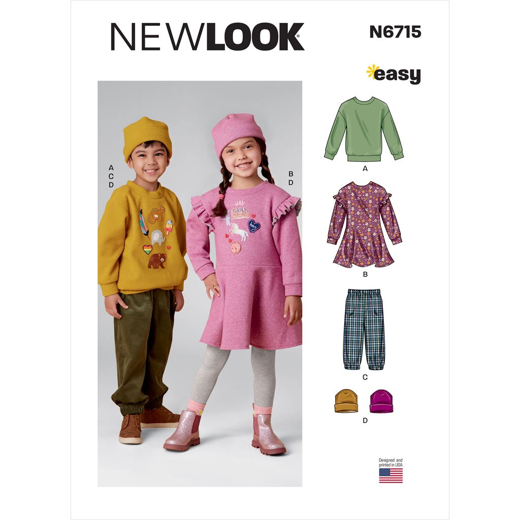 New Look Sewing Pattern N6715 Childrens Top Pants Dress and Hat 6715 Image 1 From Patternsandplains.com