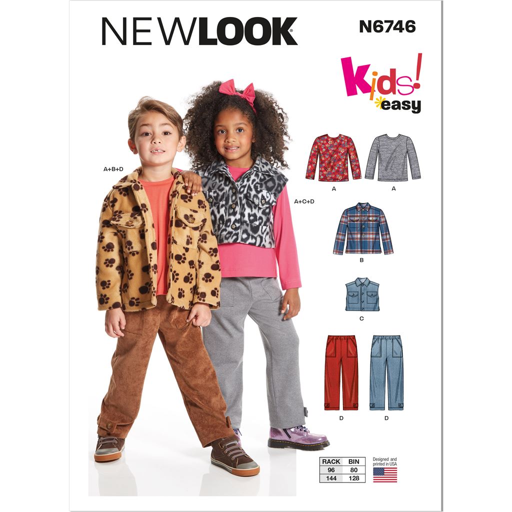 New Look Sewing Pattern N6746 Childrens Knit Top Jacket Vest and Cargo Pants 6746 Image 1 From Patternsandplains.com
