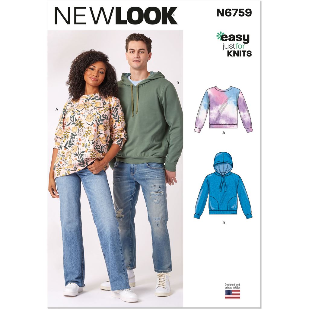 New Look Sewing Pattern N6759 Misses and Mens Sweatshirts 6759 Image 1 From Patternsandplains.com