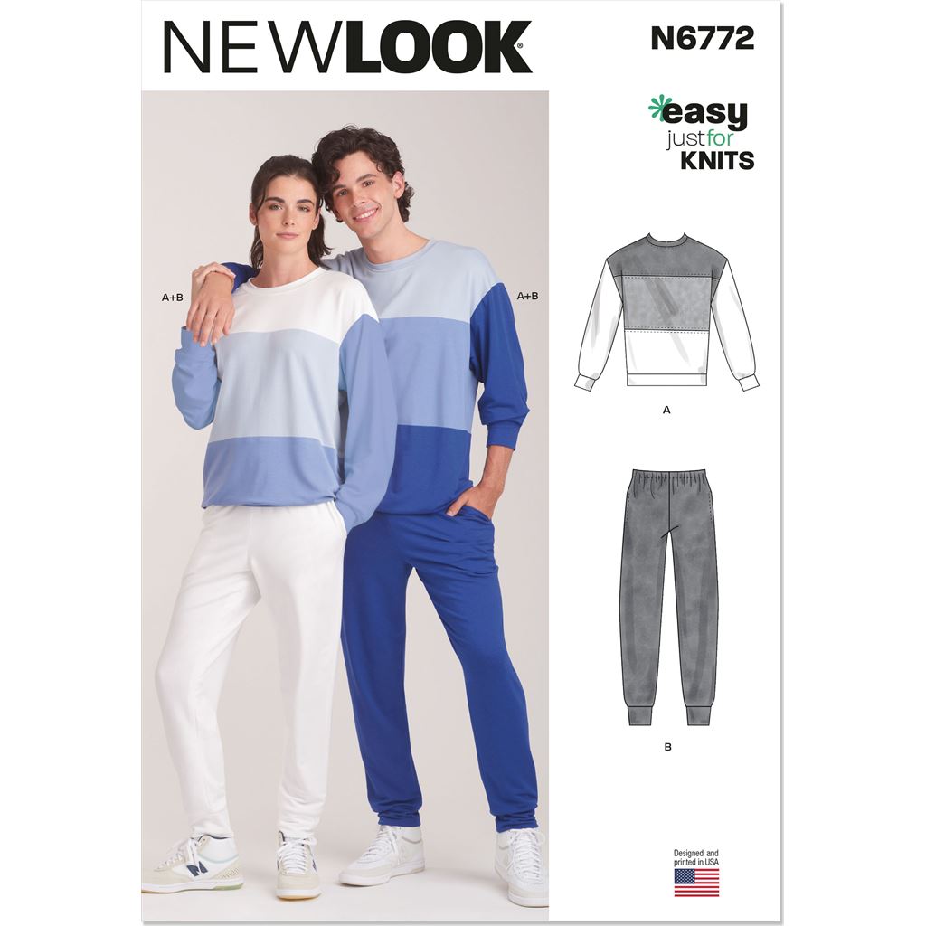 New Look Sewing Pattern N6772 Unisex Knit Top and Pants 6772 Image 1 From Patternsandplains.com