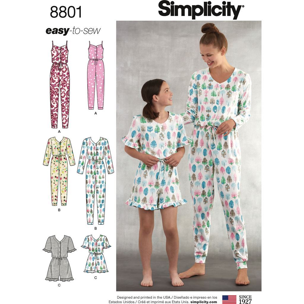 Pattern S8801 Girls and Misses Knit Jumpsuit Romper 8801 Image 1 From Patternsandplains.com