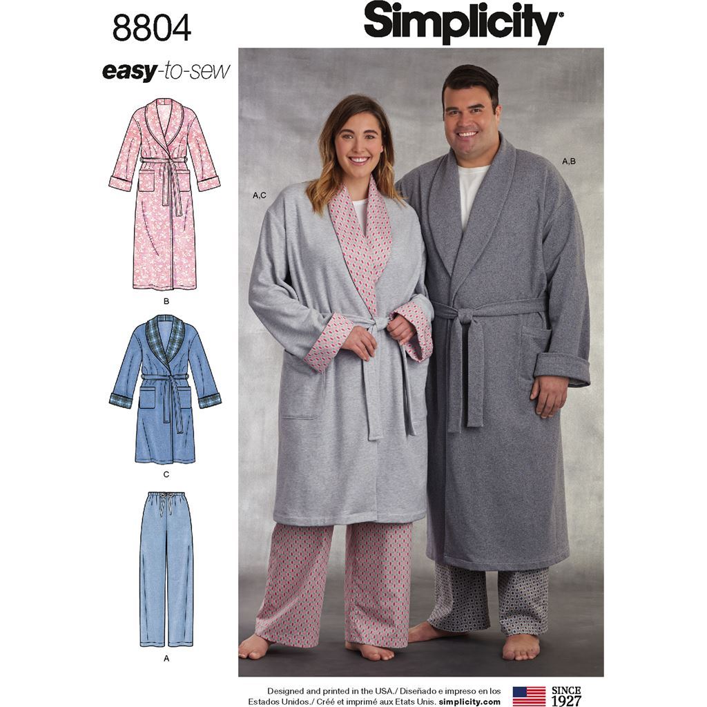Pattern S8804 Womens and Mens Robe and Pants 8804 Image 1 From Patternsandplains.com