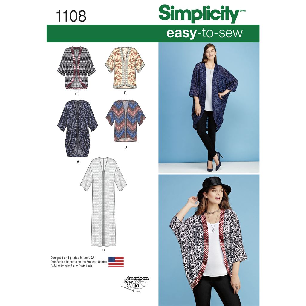 Simplicity Pattern 1108 Womens Kimonos in Different Styles Image 1 From Patternsandplains.com