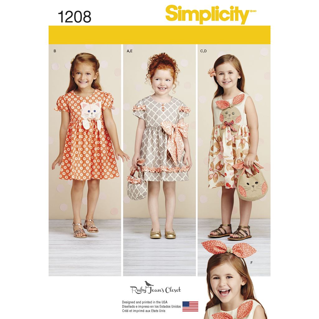 Simplicity Pattern 1208 Childs Dresses Purses and Headband Image 1 From Patternsandplains.com