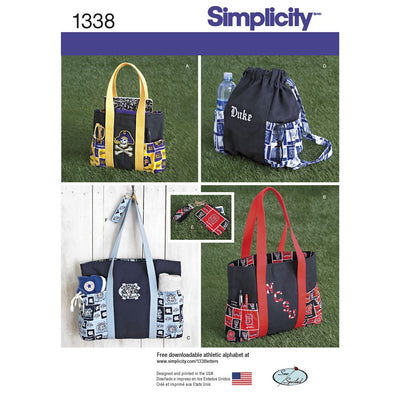 Simplicity Pattern 1338 Tote Bags in Three Sizes Backpack and Coin Purse Image 1 From Patternsandplains.com