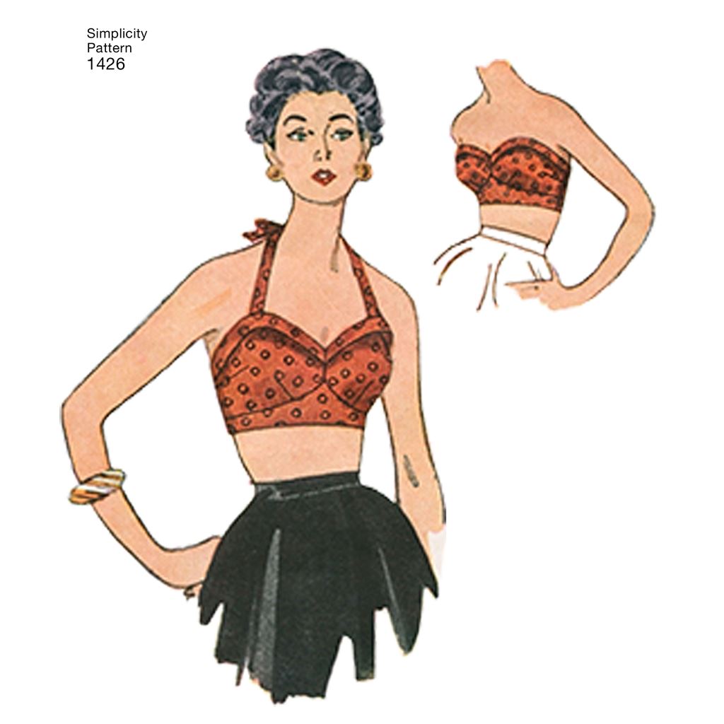 Simplicity 1950s Pattern, Hollywood Rockabilly Bras, Crop Tiki Tops,  Bustiers, - Multi Sizes