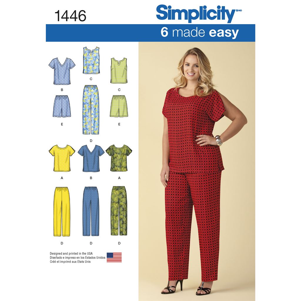 Simplicity Pattern 1446 Six Made Easy Pull on Tops and Trousers or Shorts for Plus Size Image 1 From Patternsandplains.com