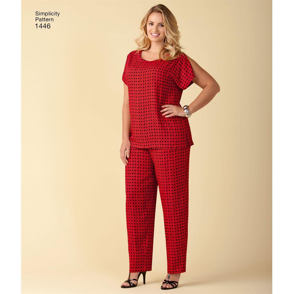 Simplicity Pattern 1446 Six Made Easy Pull on Tops and Trousers or Shorts for Plus Size Image 1 From Patternsandplains.com