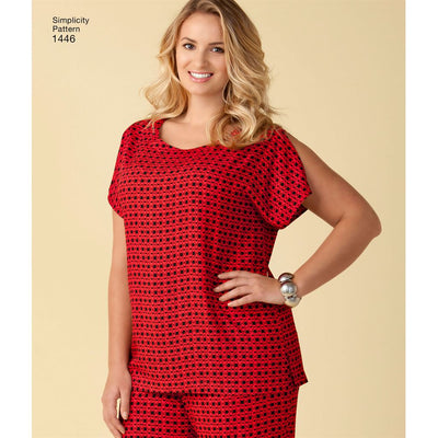 Simplicity Pattern 1446 Six Made Easy Pull on Tops and Trousers or Shorts for Plus Size Image 1 From Patternsandplains.com