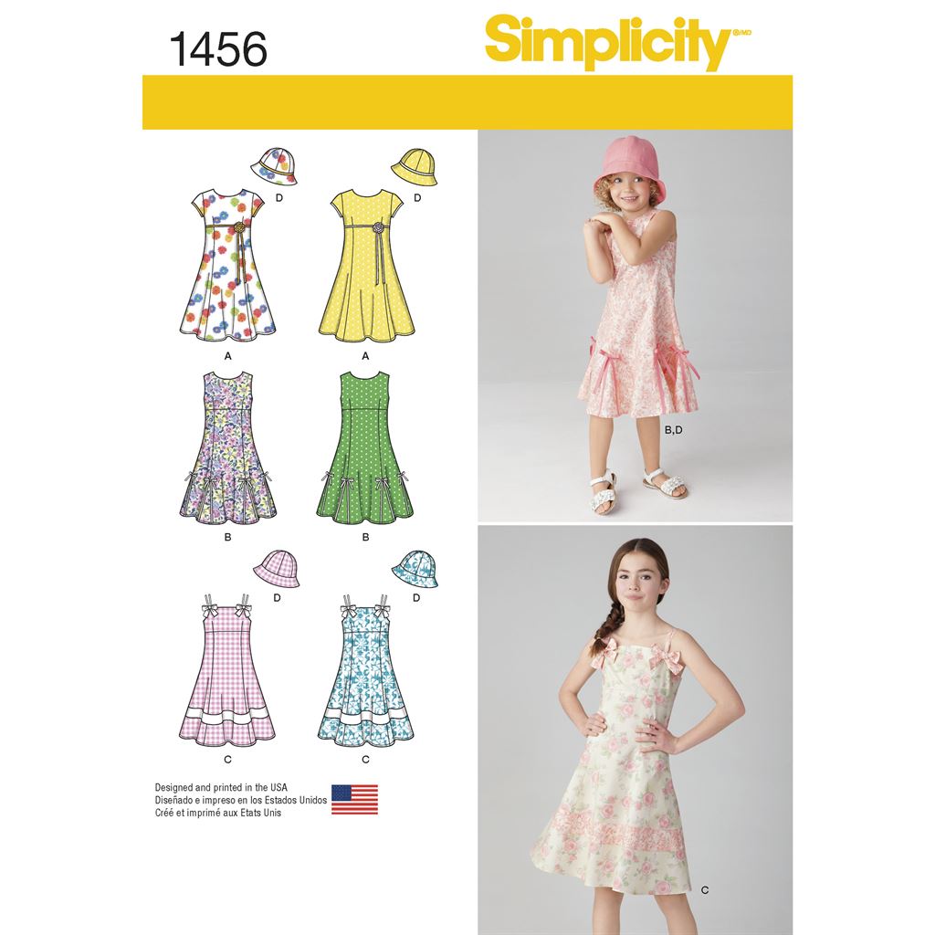 Simplicity Pattern 1456 Childs and Girls Dress with Bodice Variations and Hat Image 1 From Patternsandplains.com