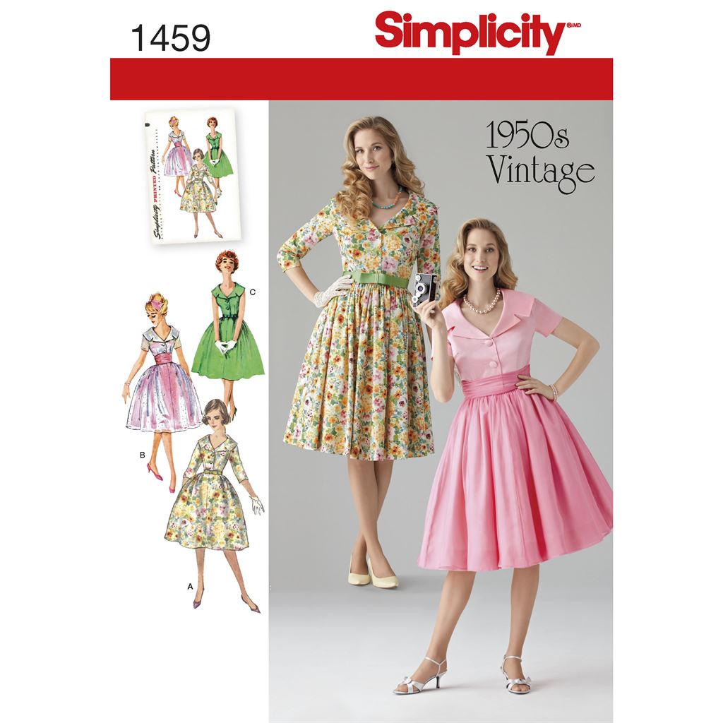 Simplicity Pattern 1459 Womens and Petite 1950s Vintage Dress Image 1 From Patternsandplains.com