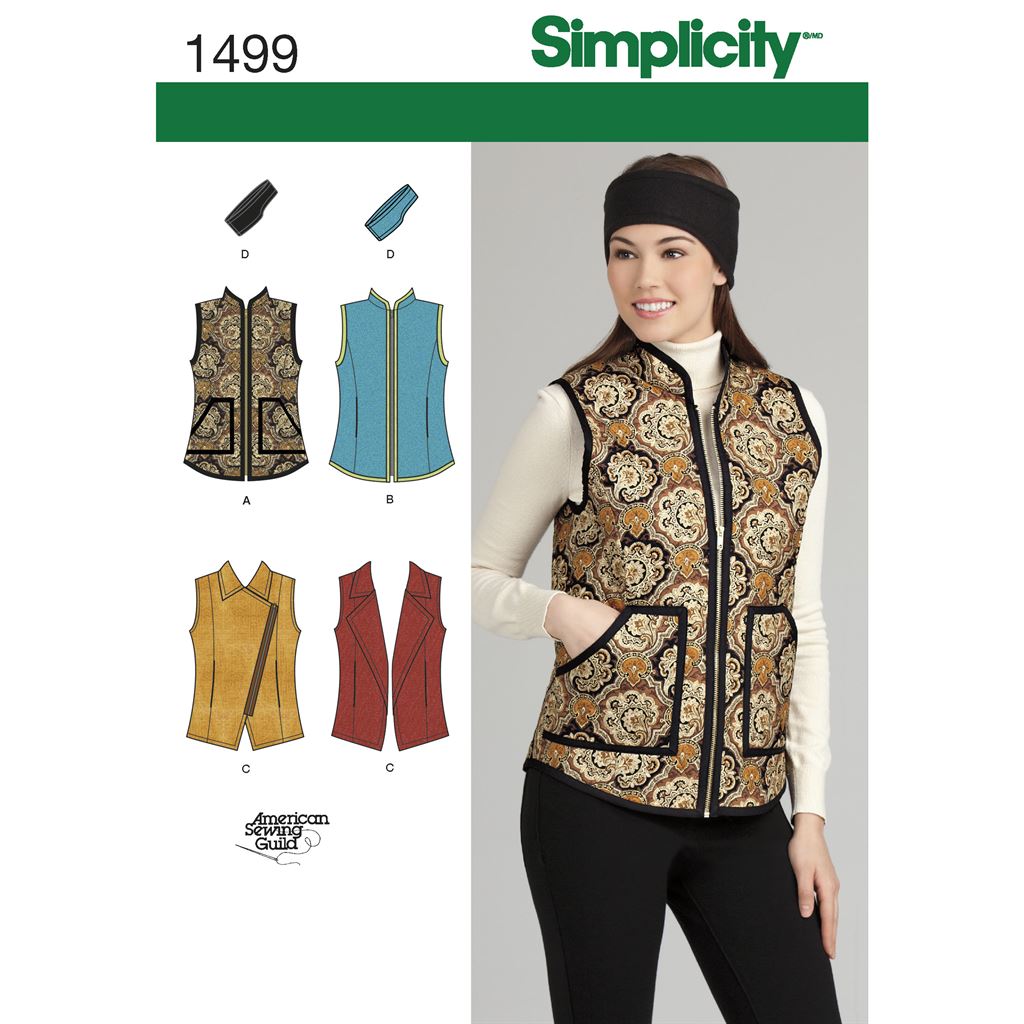 Simplicity Pattern 1499 Womens Vest and Headband in Three Sizes Image 1 From Patternsandplains.com