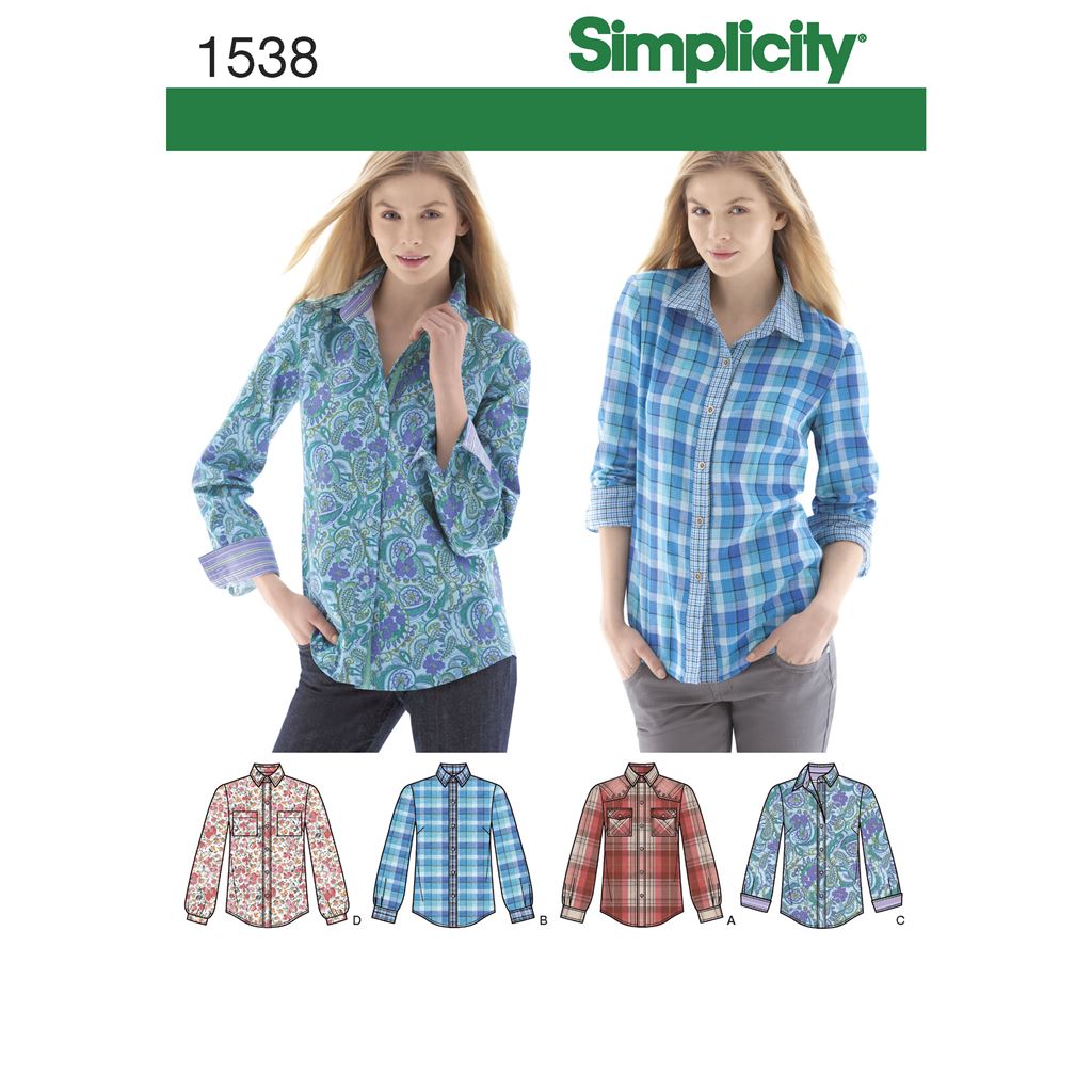Simplicity Pattern 1538 Womens Button Front Shirt sizes 6 22 Image 1 From Patternsandplains.com
