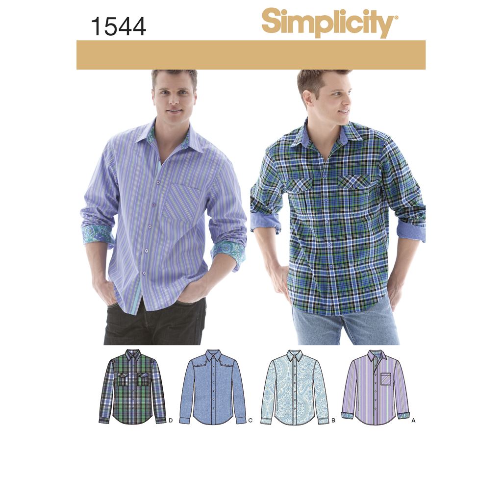 Simplicity Pattern 1544 Mens Shirt with Fabric Variations Image 1 From Patternsandplains.com
