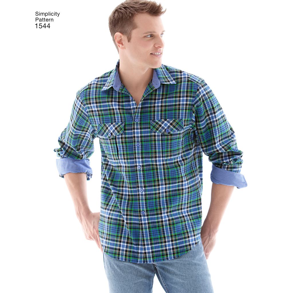 Simplicity Pattern 1544 Mens Shirt with Fabric Variations Image 1 From Patternsandplains.com