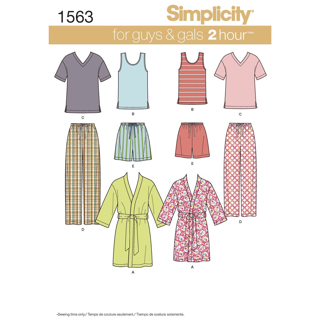 Simplicity Pattern 1563 Womens Mens and Teens Sleepwear Image 1 From Patternsandplains.com