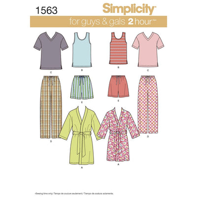 Simplicity Pattern 1563 Womens Mens and Teens Sleepwear Image 1 From Patternsandplains.com