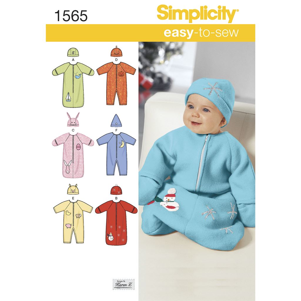 Simplicity Pattern 1565 Babies Bunting Romper and Hats Image 1 From Patternsandplains.com