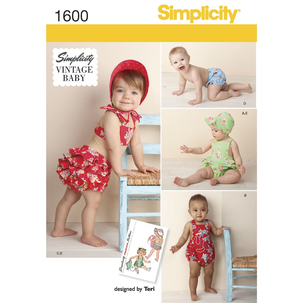 Simplicity Pattern 1600 Babies Vintage Romper Set Image 1 From Patternsandplains.com