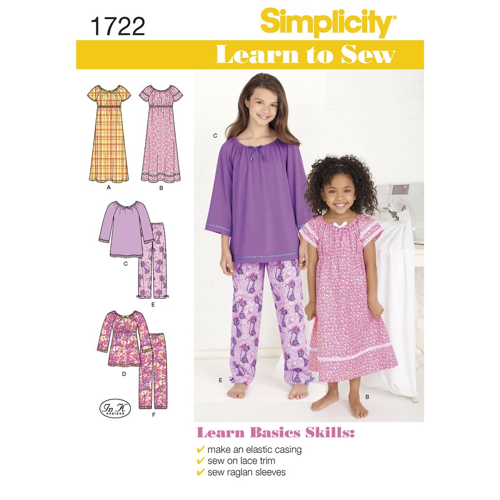 Simplicity Pattern 1722 Learn to Sew Childs and Girls Loungewear Image 1 From Patternsandplains.com