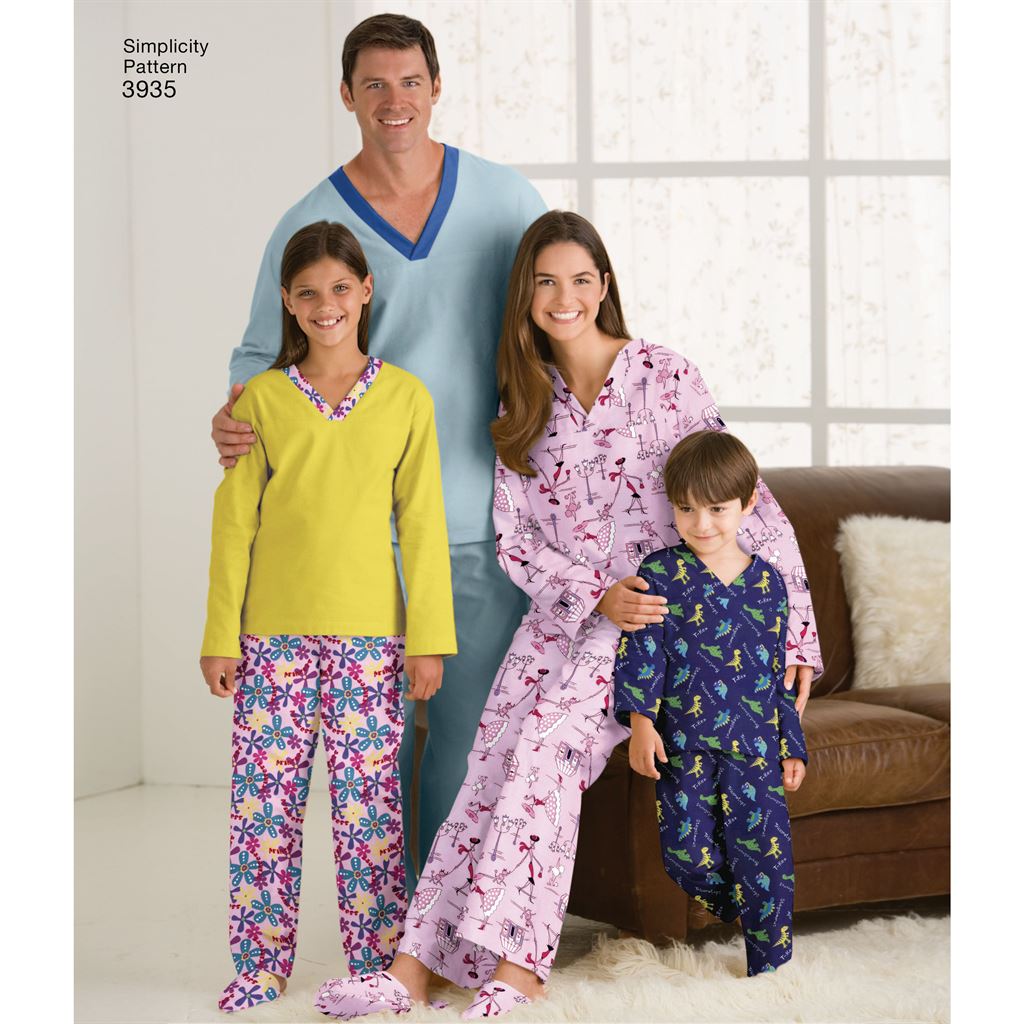 Simplicity Pattern 3935 Womens Men Child Sleepwear Image 1 From Patternsandplains.com