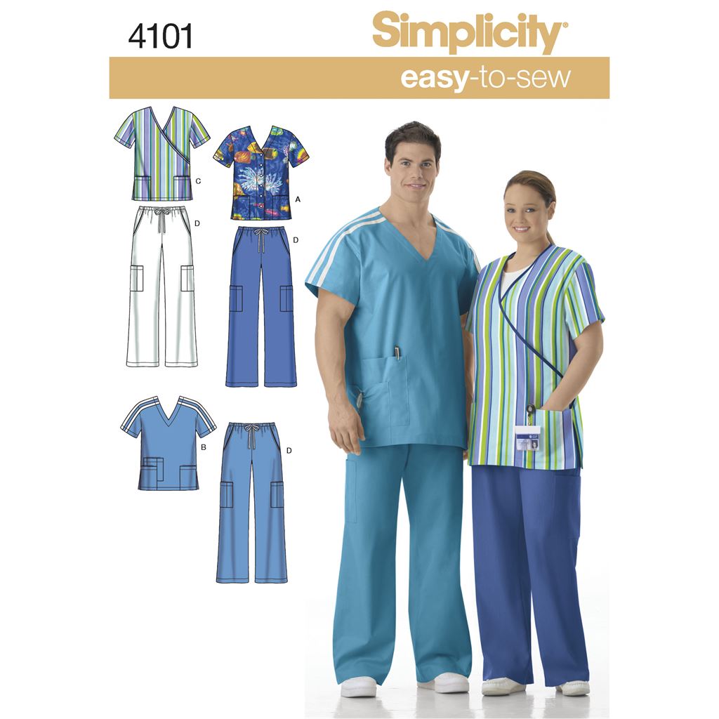 Simplicity Pattern 4101 Womens and Mens Plus Size Scrubs Image 1 From Patternsandplains.com
