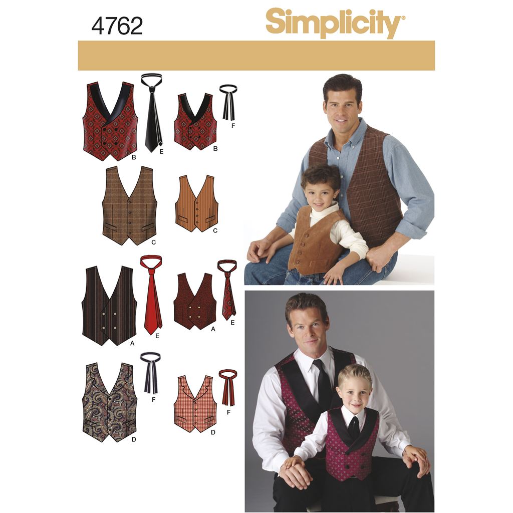 Simplicity Pattern 4762 Boys and Men Vests and Ties Image 1 From Patternsandplains.com