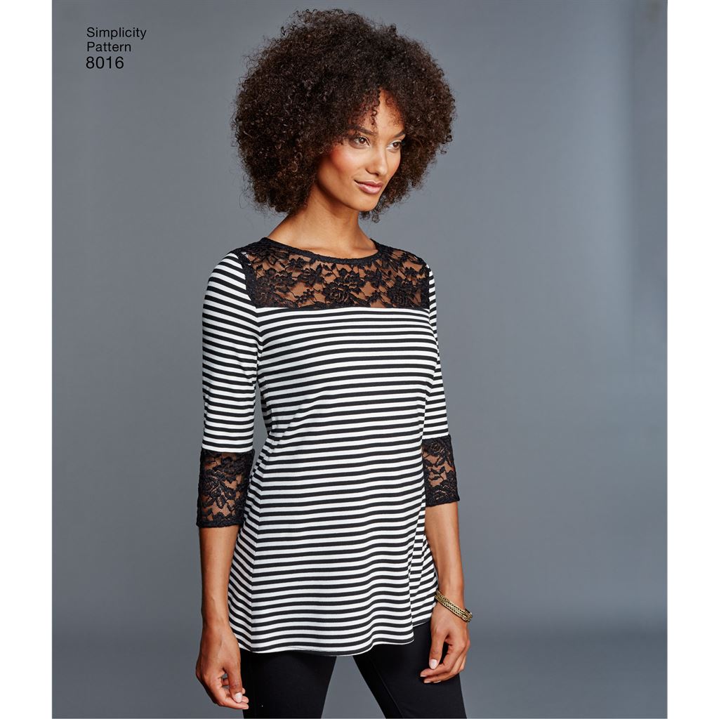 Simplicity Pattern 8016 Womens Knit Tops with Lace Variations Image 1 From Patternsandplains.com