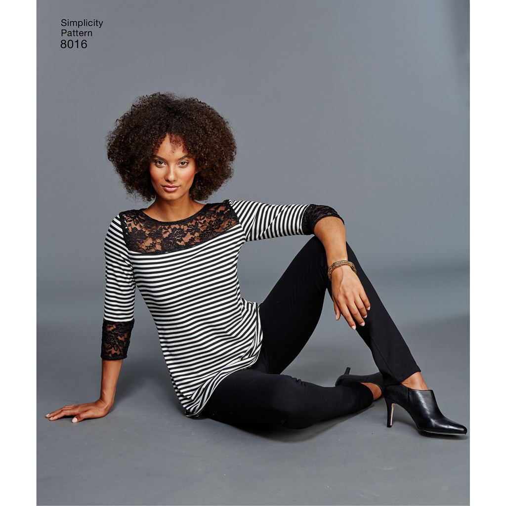 Simplicity Pattern 8016 Womens Knit Tops with Lace Variations Image 1 From Patternsandplains.com