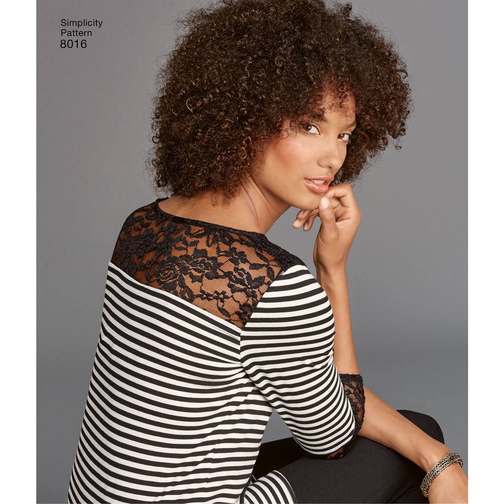 Simplicity Pattern 8016 Womens Knit Tops with Lace Variations Image 1 From Patternsandplains.com