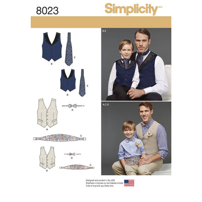 Simplicity Pattern 8023 Boys and Mens Vest Bow tie Cummerbund and Ascot Image 1 From Patternsandplains.com
