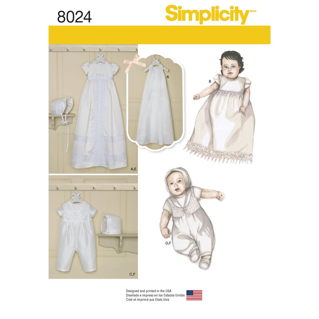 Simplicity Pattern 8024 Babies Christening Sets with Bonnets Image 1 From Patternsandplains.com