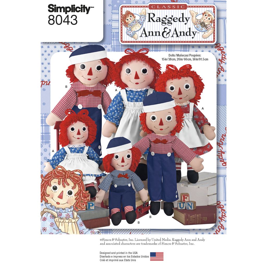 Simplicity Pattern 8043 Raggedy Ann and Andy Dolls Image 1 From Patternsandplains.com