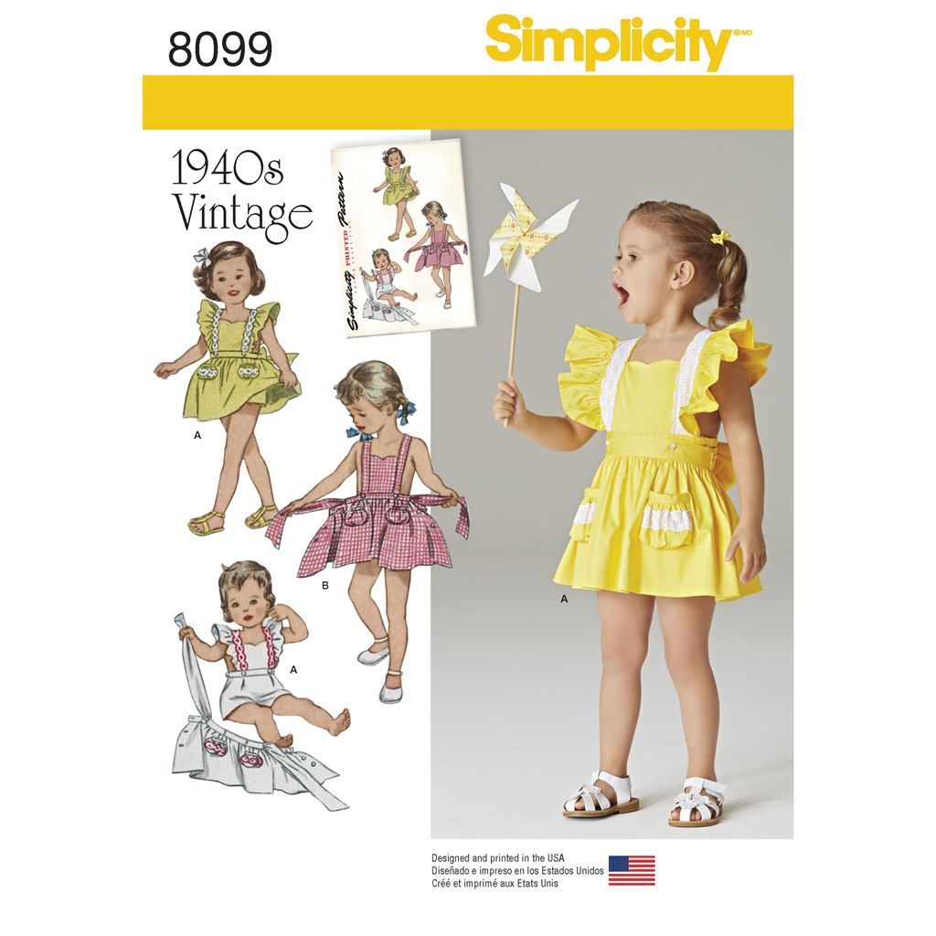 Simplicity Pattern 8099 Toddlers Romper and Button on skirt Image 1 From Patternsandplains.com