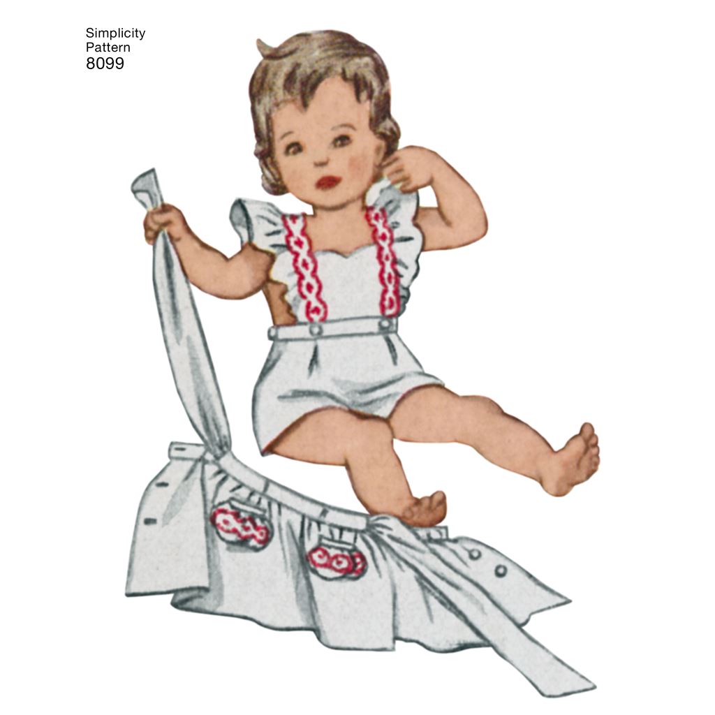 Simplicity Pattern 8099 Toddlers Romper and Button on skirt Image 1 From Patternsandplains.com