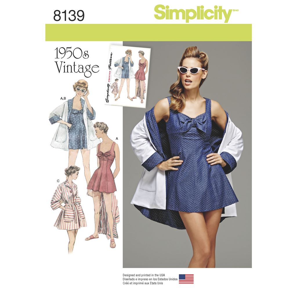 Simplicity Pattern 8139 Womens Vintage Bathing Dress and Beach Coat Image 1 From Patternsandplains.com