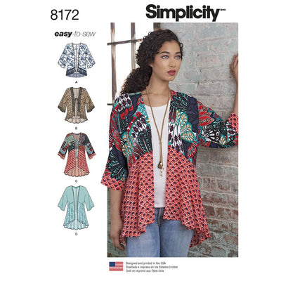 Simplicity Pattern 8172 Womens Fashion Kimonos with Length Fabric and Trim Variations Image 1 From Patternsandplains.com