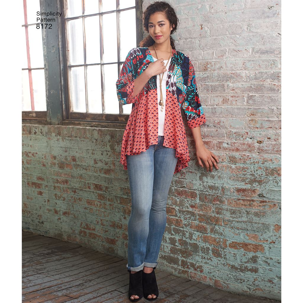Simplicity Pattern 8172 Womens Fashion Kimonos with Length Fabric and Trim Variations Image 1 From Patternsandplains.com
