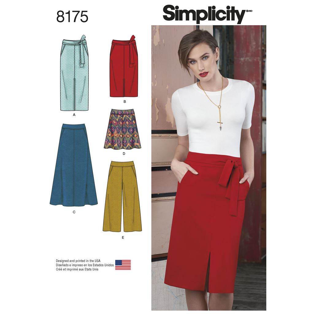 Simplicity Pattern 8175 Womens Slim and Flared Skirts Cropped Trouser and Tie Belt Image 1 From Patternsandplains.com