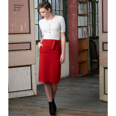 Simplicity Pattern 8175 Womens Slim and Flared Skirts Cropped Trouser and Tie Belt Image 1 From Patternsandplains.com