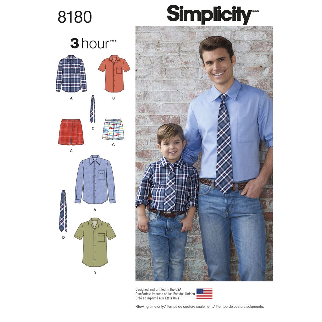 Simplicity Pattern 8180 Boys and Mens Shirt Boxer Shorts and Tie Image 1 From Patternsandplains.com