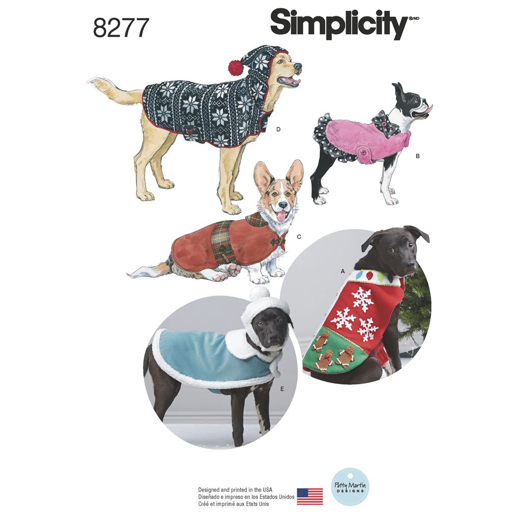 Simplicity Pattern 8277 Fleece Dog Coats and Hats in Three Sizes Image 1 From Patternsandplains.com