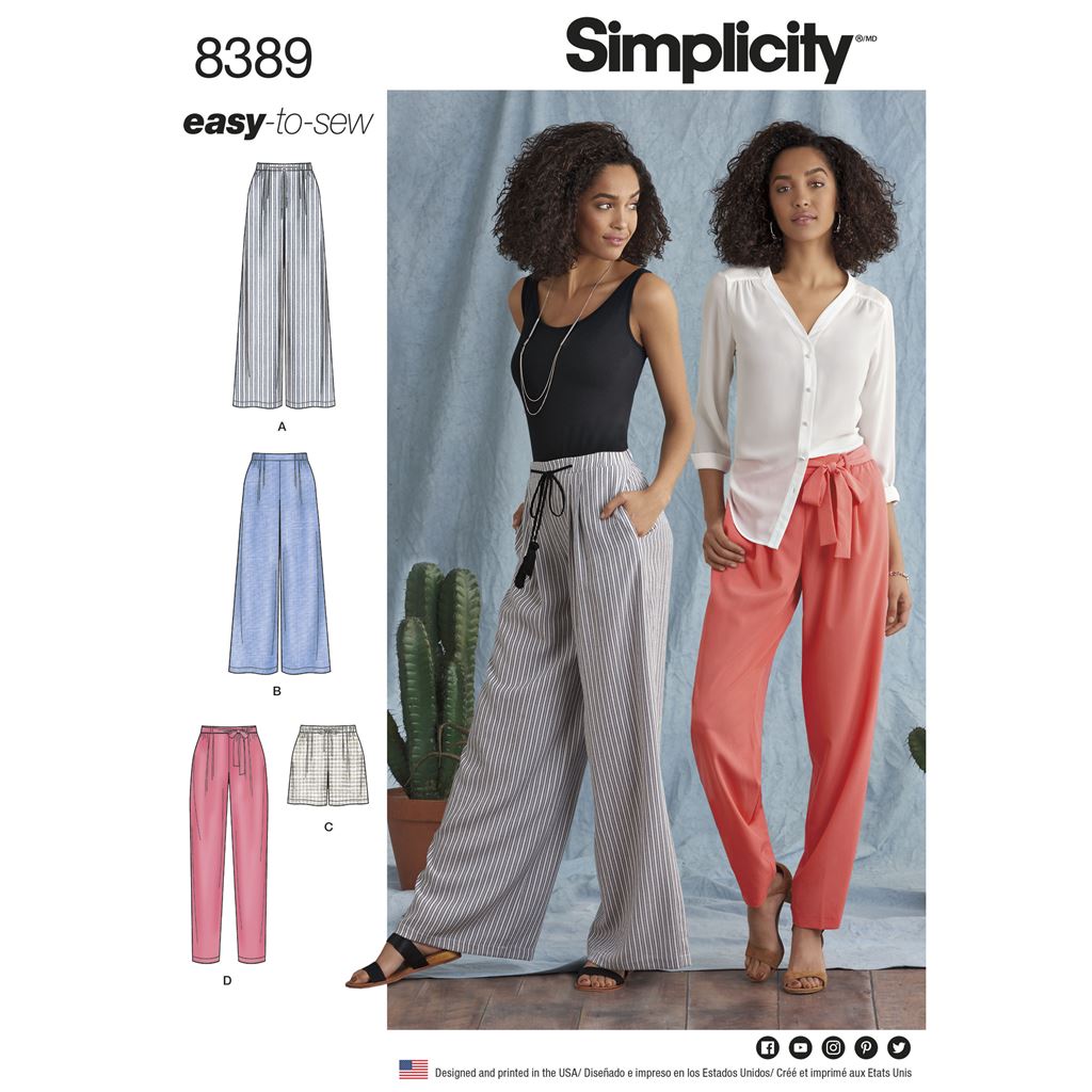 Simplicity Pattern 8389 Womens Trousers with Length and Width Variations and Tie Belt Image 1 From Patternsandplains.com