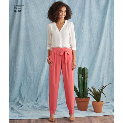 Simplicity Pattern 8389 Womens Trousers with Length and Width Variations and Tie Belt Image 1 From Patternsandplains.com